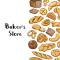 Vector hand drawn colored bakery elements