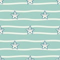Vector hand drawn colored childish seamless repeating simple flat pattern with starfish in scandinavian style. Cute baby Royalty Free Stock Photo