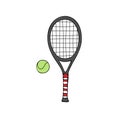 Vector hand drawn colored tennis racket and ball Royalty Free Stock Photo