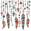 Hand drawn illustration of dream catcher with feathers and beads Royalty Free Stock Photo