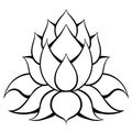 Vector hand drawn contour illustration of lotus. Sacred monochrome outline water lily. Mystical picture