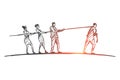 Hand drawn people pulling rope to different sides Royalty Free Stock Photo