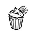 Vector hand drawn cupcake Illustration. Sketch vintage style. Design template. Retro. Royalty Free Stock Photo