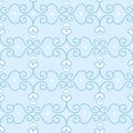 Vector Hand Drawn Cute Heart Chain On Blue Seamless Pattern Background.