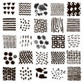 Vector hand drawn decorative patterns with doodle shapes. Hand painted grungy colorful ink doodles isolated. Trendy