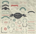 Vector Hand Drawn Design Elements and Ribbons Set Royalty Free Stock Photo