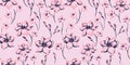 Vector hand drawn ditsy, abstract, simple flowers pattern. Abstract, pastel pink brush floral print.