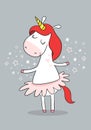 Amazing cartoon Unicorn dancing in a ballet tutu. Hand drawn magic character. Flat vector illustration for kids, girls, princess Royalty Free Stock Photo