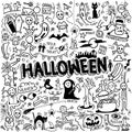 Vector of hand drawn doodle cartoon set of objects and symbols on the Halloween theme Royalty Free Stock Photo