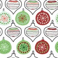 Vector hand drawn doodle Christmas tree ornaments seamless pattern. Repeating background illustration New Year and Royalty Free Stock Photo
