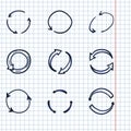 Vector Hand Drawn Doodle Circle Arrows. Repeat, Refresh Symbols Royalty Free Stock Photo