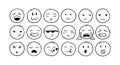 Vector hand drawn doodle emoji with different emotions set. Round cute faces with different emotional expressions Royalty Free Stock Photo