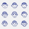 Vector hand drawn doodle emoticons set. Boy's head