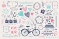 Vector Hand drawn doodle Love collection, illustration Sketchy icons. Big set for Valentine's day, wedding, love and Royalty Free Stock Photo