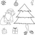 Vector hand drawn doodle. New Year set with Santa Clause, Christmas tree, mittens, gifts, snowflake, balls Royalty Free Stock Photo