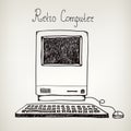 Vector hand drawn doodle retro computer