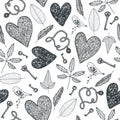 Vector hand drawn doodle seamless pattern. black and white. Use for babric, print, wrapping. Cartoon set of Love and Royalty Free Stock Photo