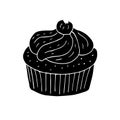 Vector hand drawn doodle sketch black cupcake