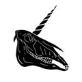 Vector hand drawn sketch black unicorn skull