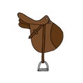 Vector hand drawn doodle sketch brown horse saddle Royalty Free Stock Photo