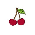 Vector hand drawn doodle sketch colored cherry