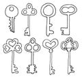 Vector hand drawn doodle vintage keys collection. Isolate design elements on white background Royalty Free Stock Photo