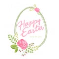 Vector hand drawn easter lettering greeting quote with egg and watercolor imitation flowers