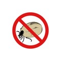 Vector hand drawn engraved isolated illustration of tick drunk, mite, parasite, spider. Prohibited insect, stop, warning,