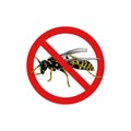 Vector hand drawn engraved isolated illustration of wasp, insect, stings, wasp sting. Prohibited insect, stop, warning, forbidden