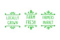 Vector Hand Drawn Farming Icons, Doodle Floral Frames and Handwritten Letters: Farmers Market, Locally Grown and Farm Fresh. Royalty Free Stock Photo