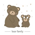Vector hand drawn flat baby bear with parent. Royalty Free Stock Photo