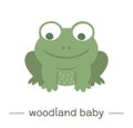 Vector hand drawn flat baby frog. Funny woodland animal icon.