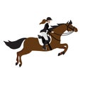 Vector hand drawn girl riding show jumping horse Royalty Free Stock Photo