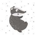 Vector hand drawn flat falling badger. Funny woodland animal. Cute forest animalistic illustration for childrenÃ¢â¬â¢s design, print