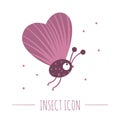 Vector hand drawn flat flying purple moth. Funny woodland insect icon. Cute forest animalistic illustration for childrenÃ¢â¬â¢s