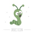 Vector hand drawn flat scared green caterpillar. Funny woodland insect icon. Cute forest animalistic illustration for childrenÃ¢â¬â¢s Royalty Free Stock Photo