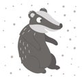 Vector hand drawn flat sitting badger. Funny woodland animal. Cute forest animalistic illustration for childrenÃ¢â¬â¢s design, print