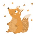 Vector hand drawn flat sitting fox. Funny woodland animal. Cute forest animalistic illustration for childrenÃ¢â¬â¢s design, print,