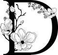 Vector Hand Drawn floral D monogram and logo
