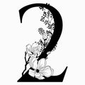 Vector Hand Drawn floral Number Two monogram and logo Royalty Free Stock Photo