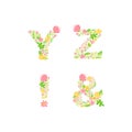 Vector Hand Drawn floral uppercase letter monograms or logo. Uppercase Letters Y, Z, with Flowers and Branches Blossom Royalty Free Stock Photo