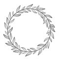 vector hand drawn floral wreath, round frame with leaves, decorative design element, stock illustration, eps 10 Royalty Free Stock Photo