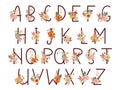 Vector hand drawn font with flowers.Set of ABCD uppercase letters isolated on white background. Handmade romantic Royalty Free Stock Photo