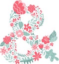 Vector Hand Drawn Font Sign ampersand with Flowers and Branches Blossom Spring. Floral alphabet Typography Summer letter