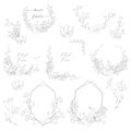 Vector Hand Drawn Frames with Florals and Plants Royalty Free Stock Photo