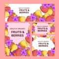 Vector hand drawn fruits posters. Hand DRAW style healthy food concept for farmers market menu design. Royalty Free Stock Photo
