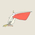 Vector hand drawn funny bird pelican with red beak on plain background Royalty Free Stock Photo