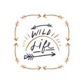 Vector hand drawn funny stylish hipster camp logo. Wild nature