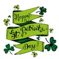 Vector hand drawn gdreeting card with clovers, shamrocks.