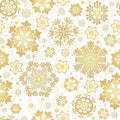 Vector hand drawn geometric Christmas seamless pattern with glitter golden snowflakes and stars Royalty Free Stock Photo